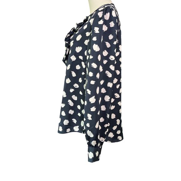 J.Crew Navy White Ruffle Front Long Sleeve Blouse Medium NWT AE862 - Picture 4 of 8